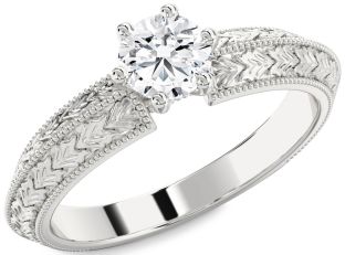 Diamond White Gold Round Vintage Engagement Ring