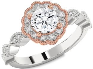 Diamond Platinum & Rose Gold Halo Round Engagement Ring