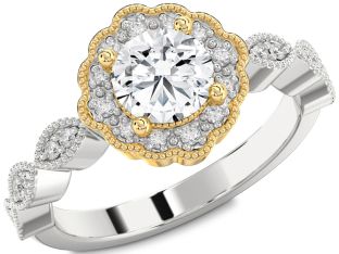 Diamond Platinum & Yellow Gold Halo Round Engagement Ring