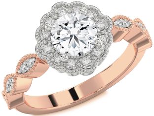 Diamond Platinum & Rose Gold Halo Round Engagement Ring
