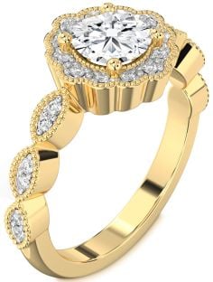 Diamond Gold Halo Round Engagement Ring