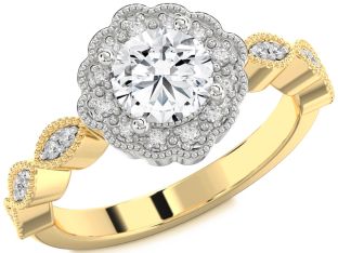 Diamond Platinum & Yellow Gold Halo Round Engagement Ring