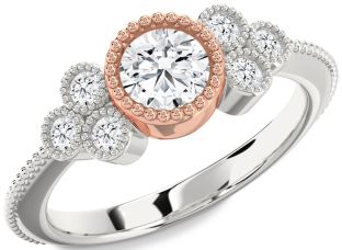 Diamond Silver & 10K Rose Gold Round Vintage Engagement Ring