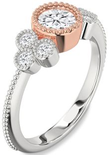 Diamond Silver & 10K Rose Gold Round Vintage Engagement Ring