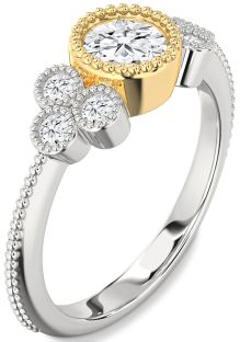 Diamond Silver & 10K gold Round Vintage Engagement Ring
