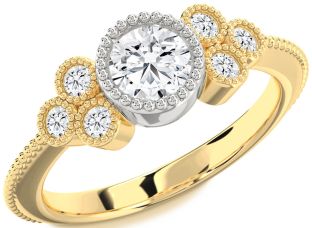 Diamond White Yellow Gold Round Vintage Engagement Ring