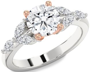 Diamond Silver & 10K Rose Gold Round Engagement Ring
