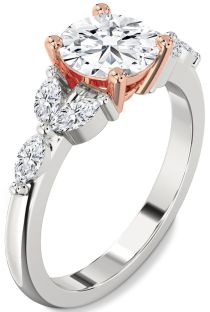 Diamond Silver & 10K Rose Gold Round Engagement Ring