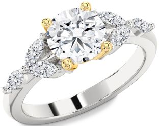 Diamond Silver & 10K gold Round Engagement Ring