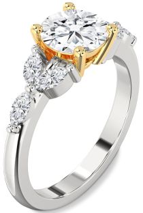 Diamond Silver & 10K gold Round Engagement Ring