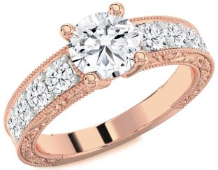 Diamond Rose Gold Round Vintage Engagement Ring