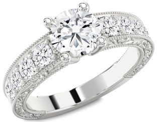 Diamond White Gold Round Vintage Engagement Ring