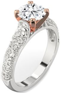 Diamond Silver & 10K Rose Gold Round Vintage Engagement Ring