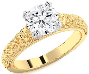 Diamond White Yellow Gold Round Vintage Engagement Ring