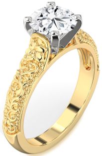 Diamond White Yellow Gold Round Vintage Engagement Ring
