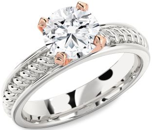 Diamond Platinum & Rose Gold Knot Round Solitaire Engagement Ring