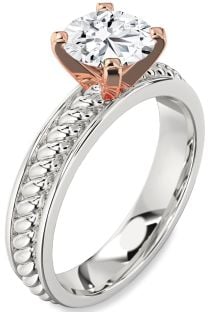Diamond Silver & 10K Rose Gold Knot Round Solitaire Engagement Ring