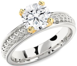 Diamond White Yellow Gold Knot Round Solitaire Engagement Ring