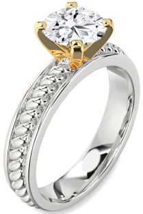Diamond Silver & 10K gold Knot Round Solitaire Engagement Ring