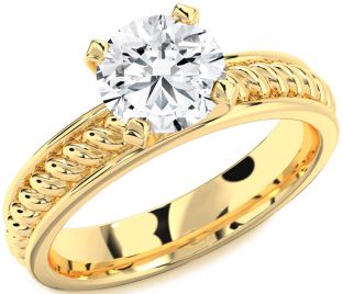 Diamond Gold Knot Round Solitaire Engagement Ring