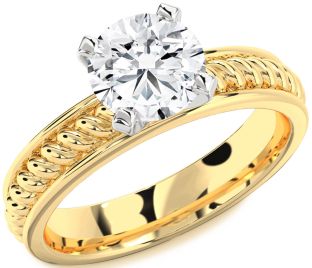 Diamond White Yellow Gold Knot Round Solitaire Engagement Ring
