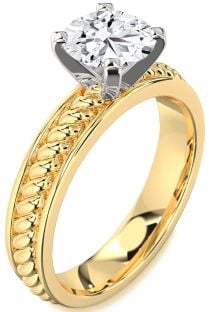 Diamond White Yellow Gold Knot Round Solitaire Engagement Ring
