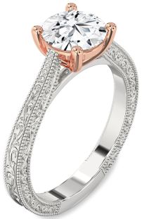 Diamond Silver & 10K Rose Gold Round Vintage Engagement Ring