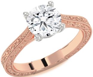 Diamond White Rose Gold Round Vintage Engagement Ring