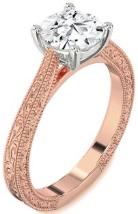 Diamond White Rose Gold Round Vintage Engagement Ring