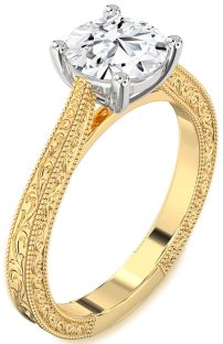 Diamond White Yellow Gold Round Vintage Engagement Ring