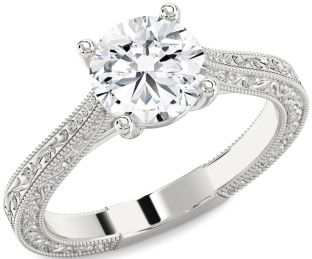 Diamond White Gold Round Vintage Engagement Ring