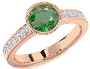 Diamond Emerald Rose Gold Round Solitaire Pave Engagement Ring