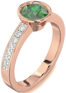 Diamond Emerald Rose Gold Round Solitaire Pave Engagement Ring