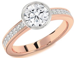 Diamond White Rose Gold Round Solitaire Pave Engagement Ring