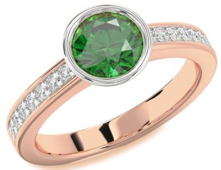 Diamond Emerald White Rose Gold Round Solitaire Pave Engagement Ring