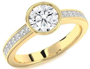 Diamond Gold Round Solitaire Pave Engagement Ring