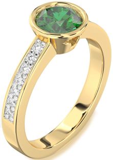 Diamond Emerald Gold Round Solitaire Pave Engagement Ring