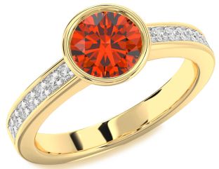 Diamond Fire Opal Gold Round Solitaire Pave Engagement Ring
