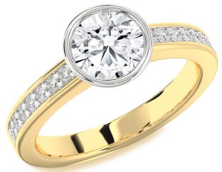 Diamond White Yellow Gold Round Solitaire Pave Engagement Ring