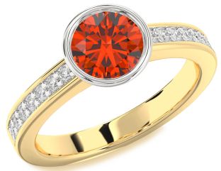Diamond Fire Opal Gold Silver Round Solitaire Pave Engagement Ring