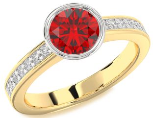 Diamond Ruby White Yellow Gold Round Solitaire Pave Engagement Ring