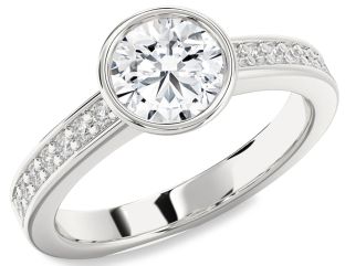 Diamond Platinum Round Solitaire Pave Engagement Ring