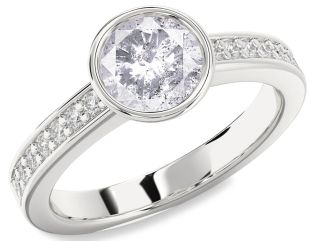 Salt & Pepper Diamond Silver Round Solitaire Pave Engagement Ring