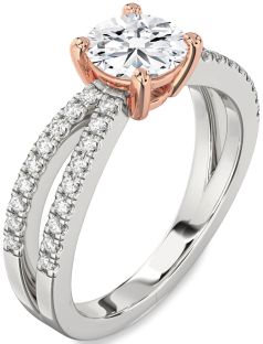 Diamond White Rose Gold Round Solitaire Pave Engagement Ring