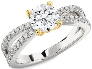 Diamond White Yellow Gold Round Solitaire Pave Engagement Ring