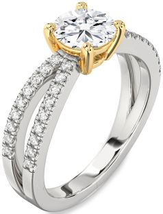 Diamond Silver & 10K gold Round Solitaire Pave Engagement Ring