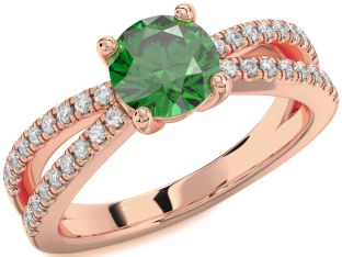 Diamond Emerald Rose Gold Round Solitaire Pave Engagement Ring