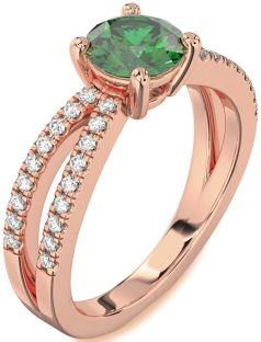 Diamond Emerald Rose Gold Round Solitaire Pave Engagement Ring