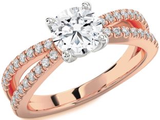 Diamond Platinum & Rose Gold Round Solitaire Pave Engagement Ring
