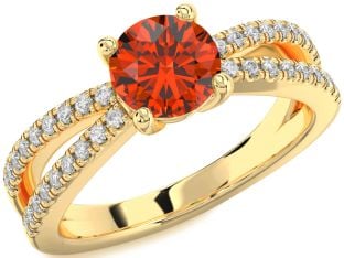 Diamond Fire Opal Gold Round Solitaire Pave Engagement Ring